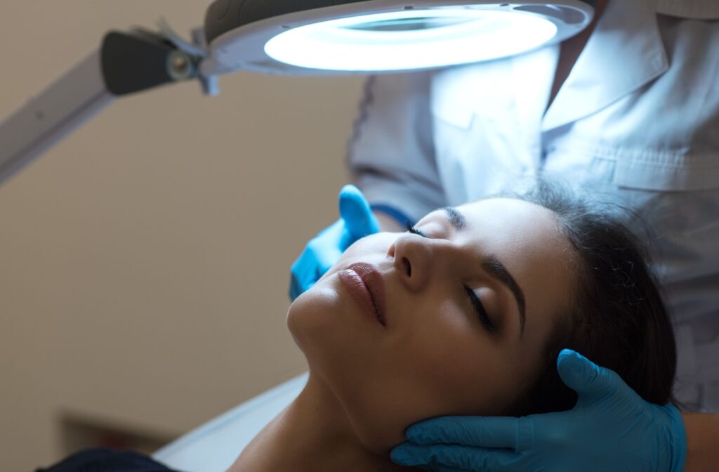 Patient receiving radiofrequency treatment.