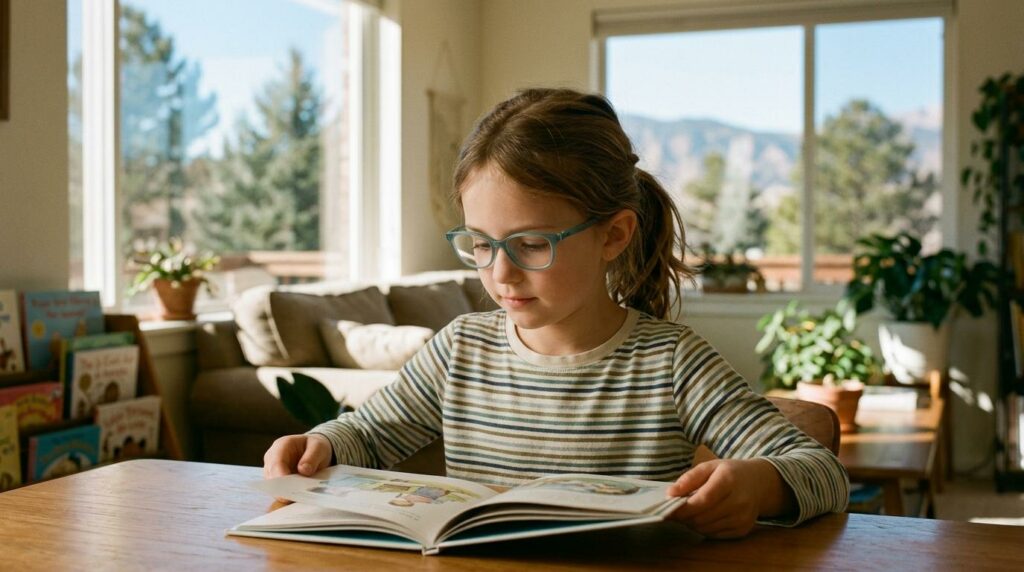 Child wearing glasses for myopia management.